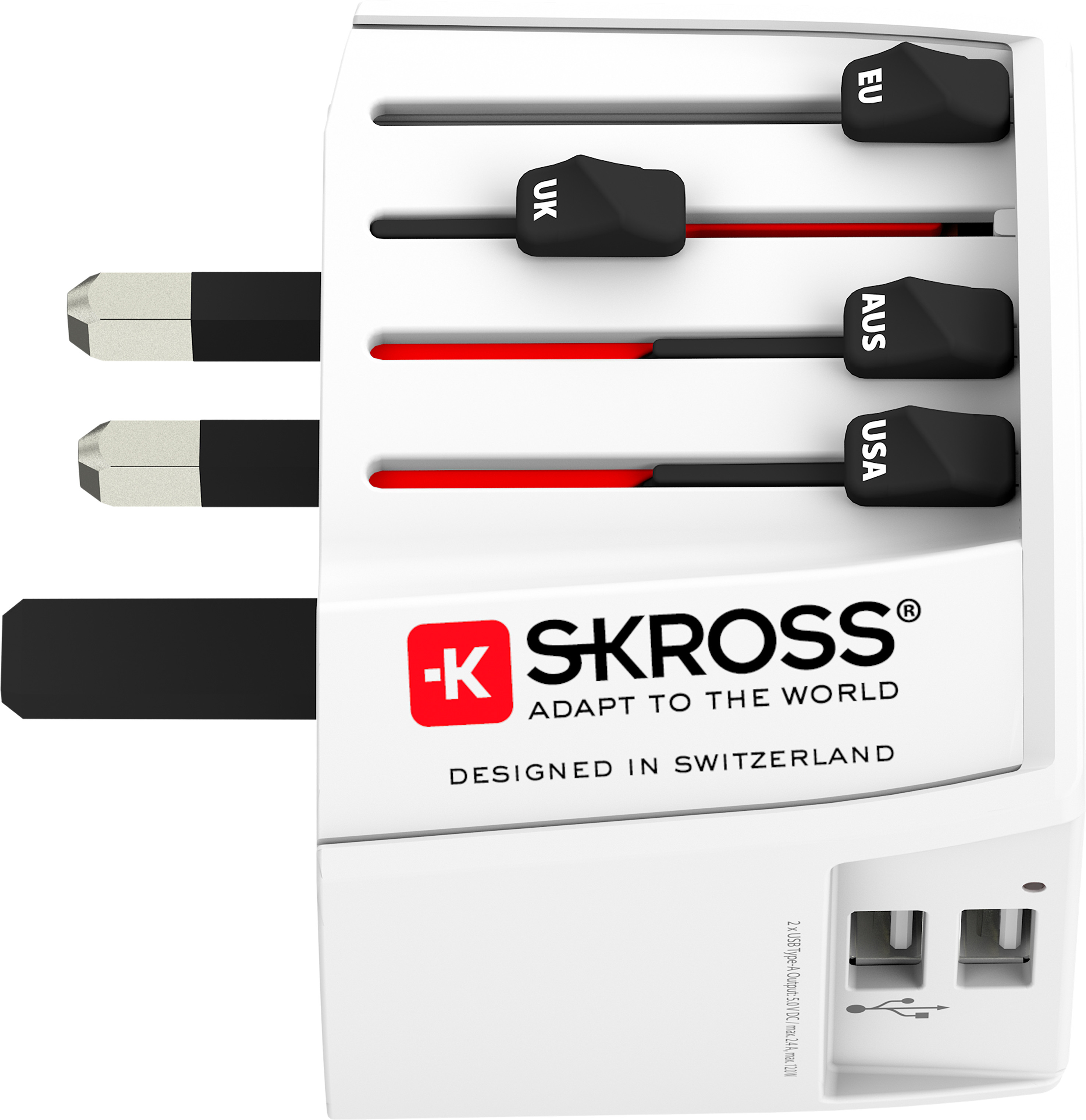 SKROSS World Travel Adapter 1.302963 MUV USB (2xA) CH Version)