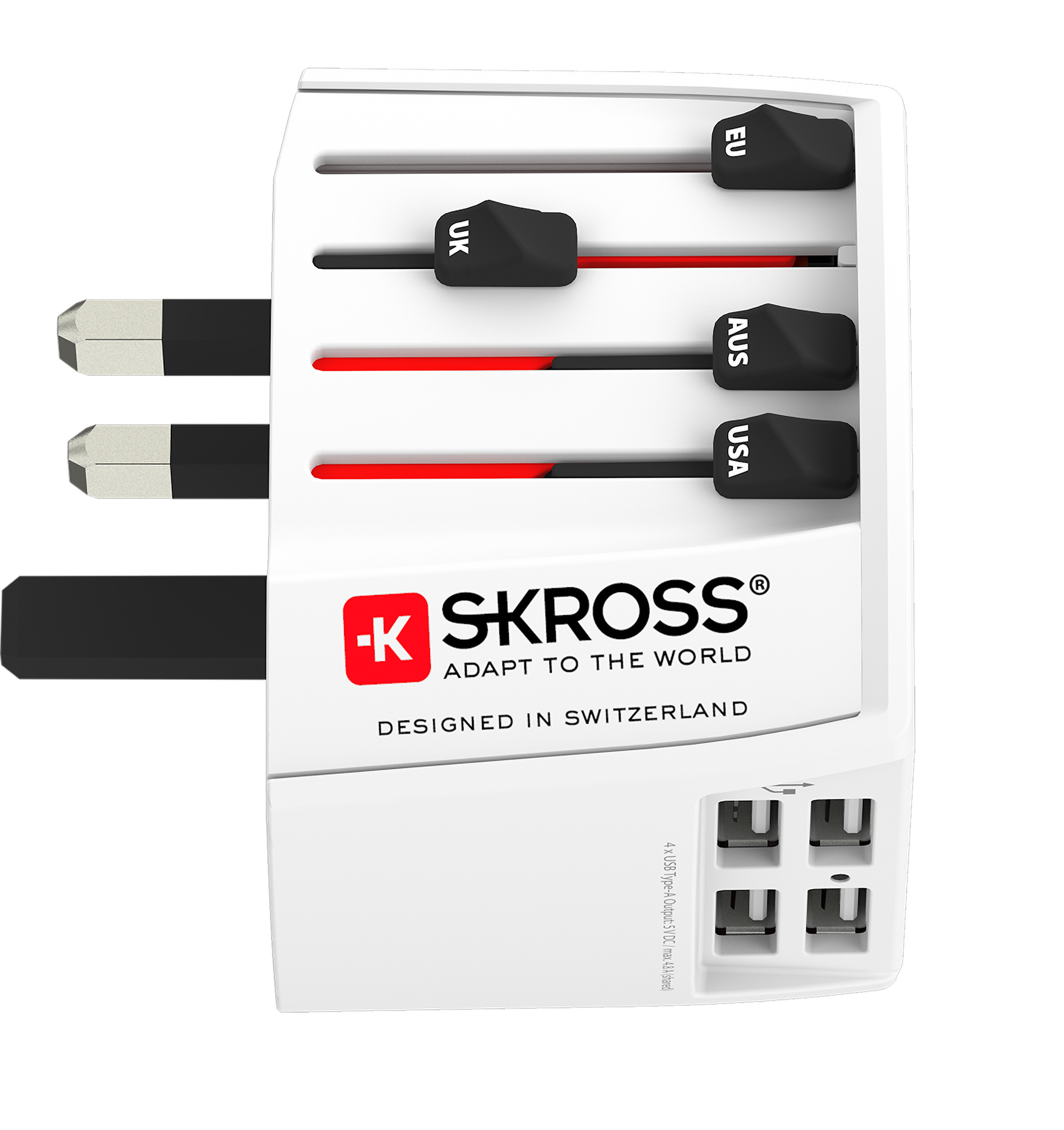 SKROSS World Travel Adapter 1.302965 MUV USB (4xA) CH Version)