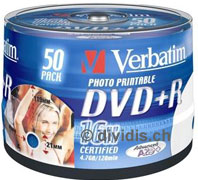 50 DVD+R Verbatim, 16x, 4.7 GB, weiss, photo, bedruckbar