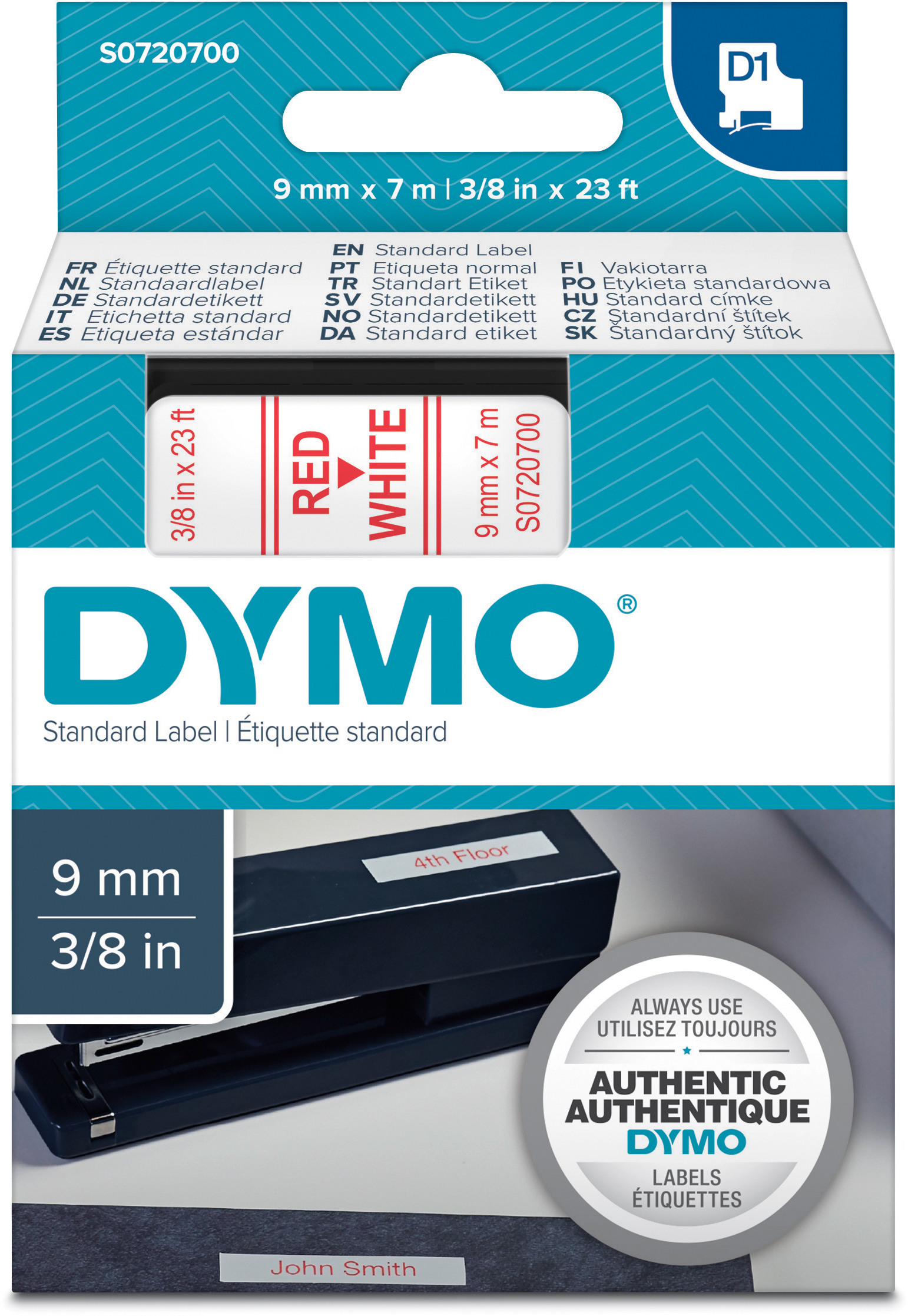 DYMO Schriftband D1 rot/weiss S0720700 9mm/7m