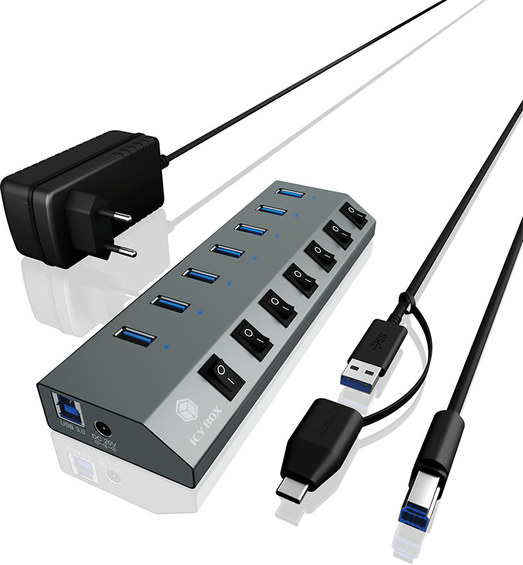ICY BOX USB-A & C zu 7x USB-A Hub IBHUB1701 USB 3.2 G1, An-/Aus pro Port